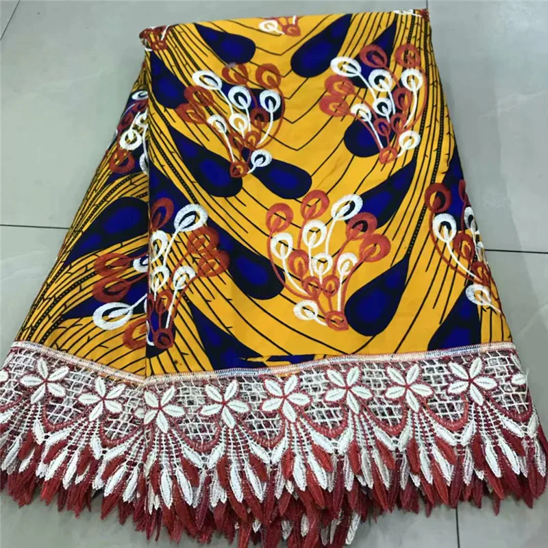 Африканская ткань хлопок Анкара африканская вощеная принтом с вышивкой гипюр