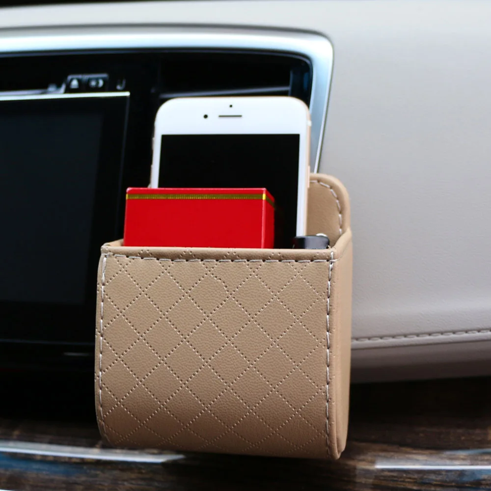 YOLU коробка-органайзер в автомобиль сумка, устанавливаемое на вентиляционное отверстие в салоне автомобиля подвесной чехол карман Искусственная кожа автомобиля для мобильного телефона, очков держатель в авто интерьерные аксессуары
