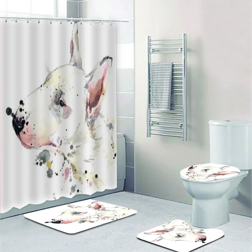 Новинка занавеска для душа и коврик с рисунком Бультерьера набор водных красок