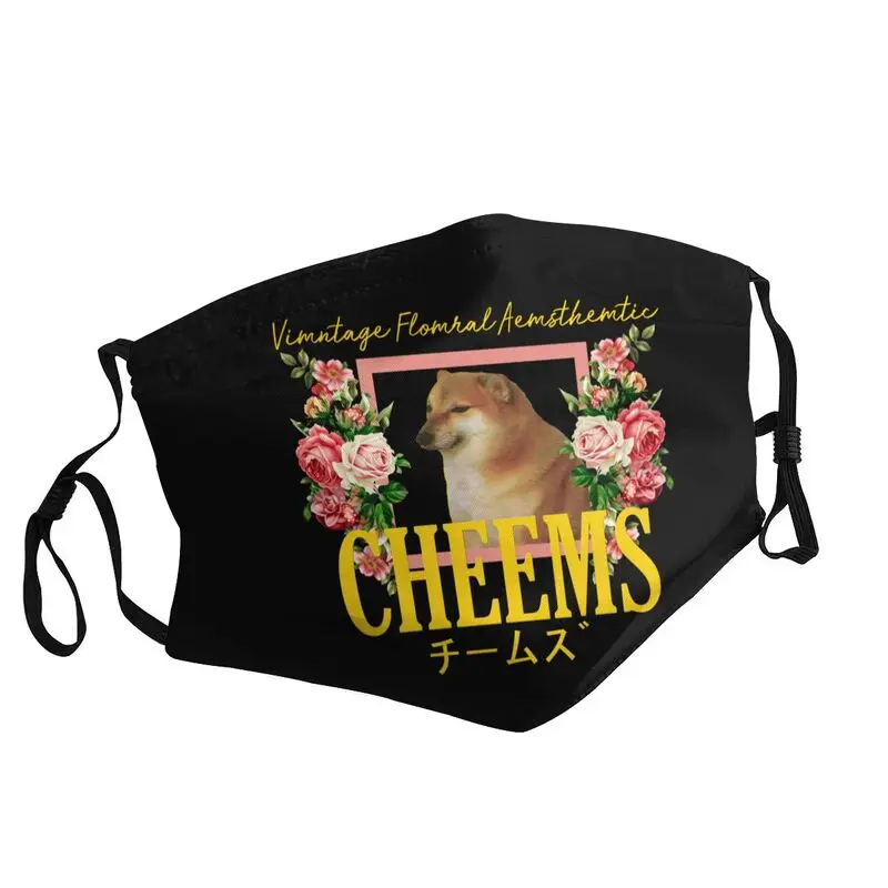 

Washable Cheems Vintage Floral Aesthetic Face Mask Funny Shiba Inu Meme Anti Haze Protection Cover Mask Respirator Muffle