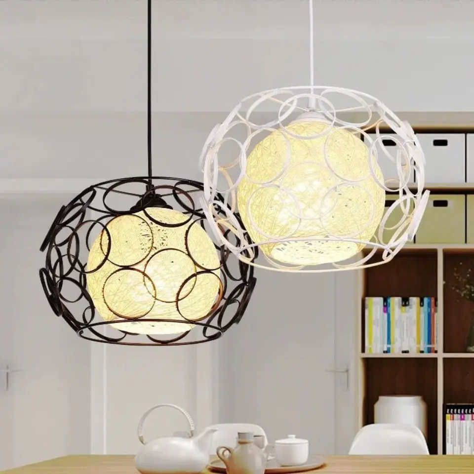 

Led restaurant chandelier Nordic modern simple hemp ball creative stair lamp single head meal chandelier art bar table lamp