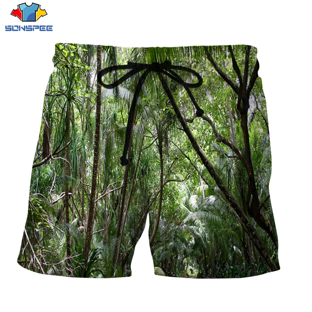 

SONSPEE Summer Men Beach Party Funny 3d Print Board Forest Jungle Shorts Mens New Swimming Shorts Party Fashion Casual Shorts