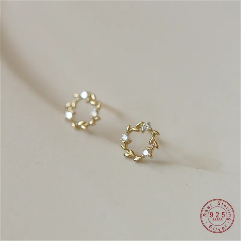 

925 Sterling Silver European Simple Wreath Stud Earrings Women PavÃ© Crystal Creative Fresh Goddess Jewelry Accessories Gift