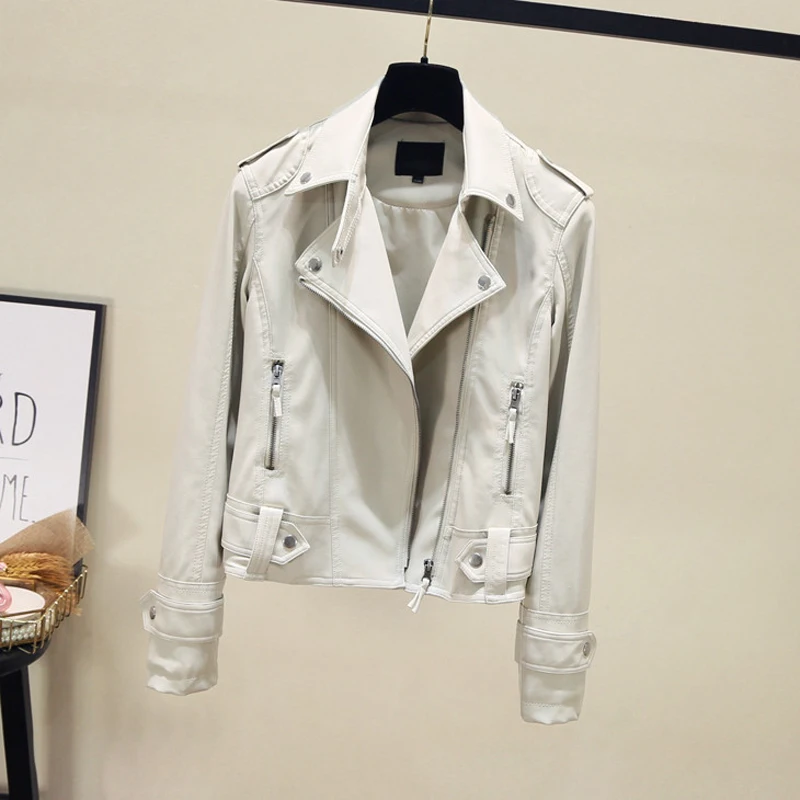 Осенне зимняя Новинка сетчатая красная кожаная куртка женские тонкие белые