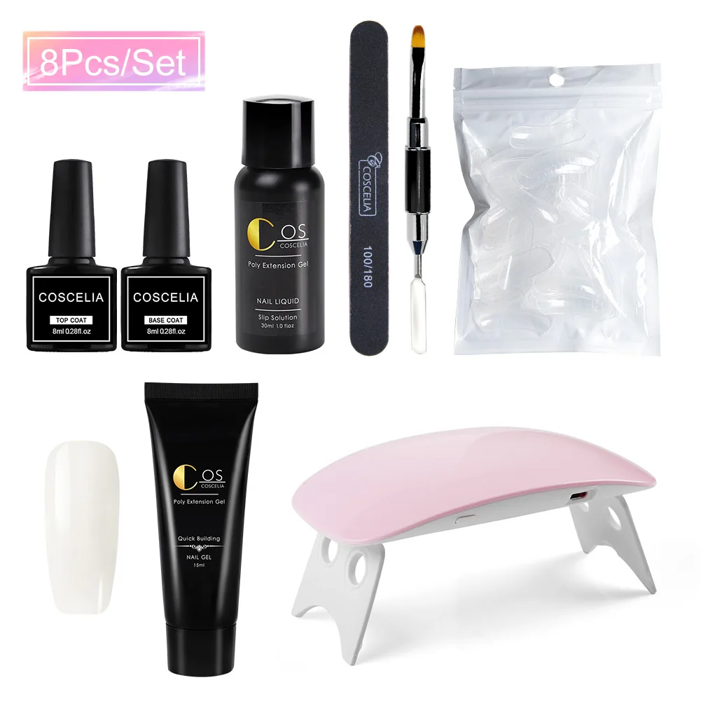 KIT 08 Набор для наращивания ногтей из твердого гелевого геля, маникюрный набор, набор для маникюра из полигеля 36 Вт, СВЕТОДИОДНЫЙ Набор для маникюра с лампой, набор для быстрого строительства - Цвет: KIT 08