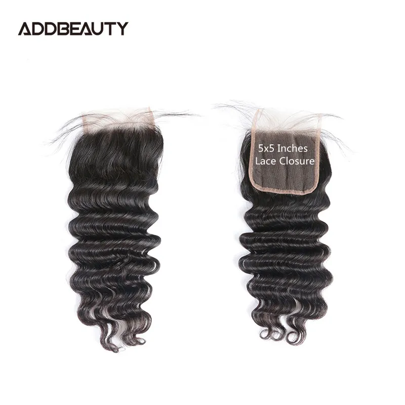 Свободные глубокие волосы Addbeauty 5x5 бразильские человеческие на сетке для черных