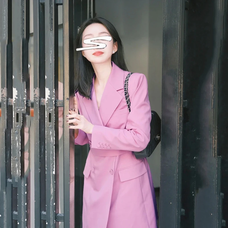 

DEAT 2021 New Spring And Autumn Fashion Casual Long Sleeve Slim Solid Color Temperament Slim Long Blazer Coat Female SL701