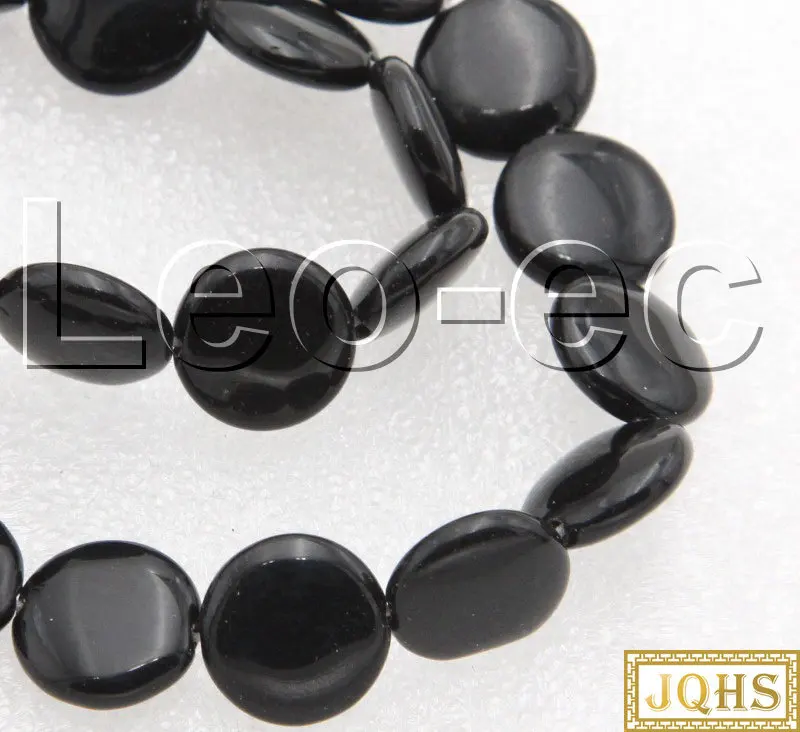 

Natural 12mm Flat coin Black Agates Stone Beads for Jewelry Making 15" v1355