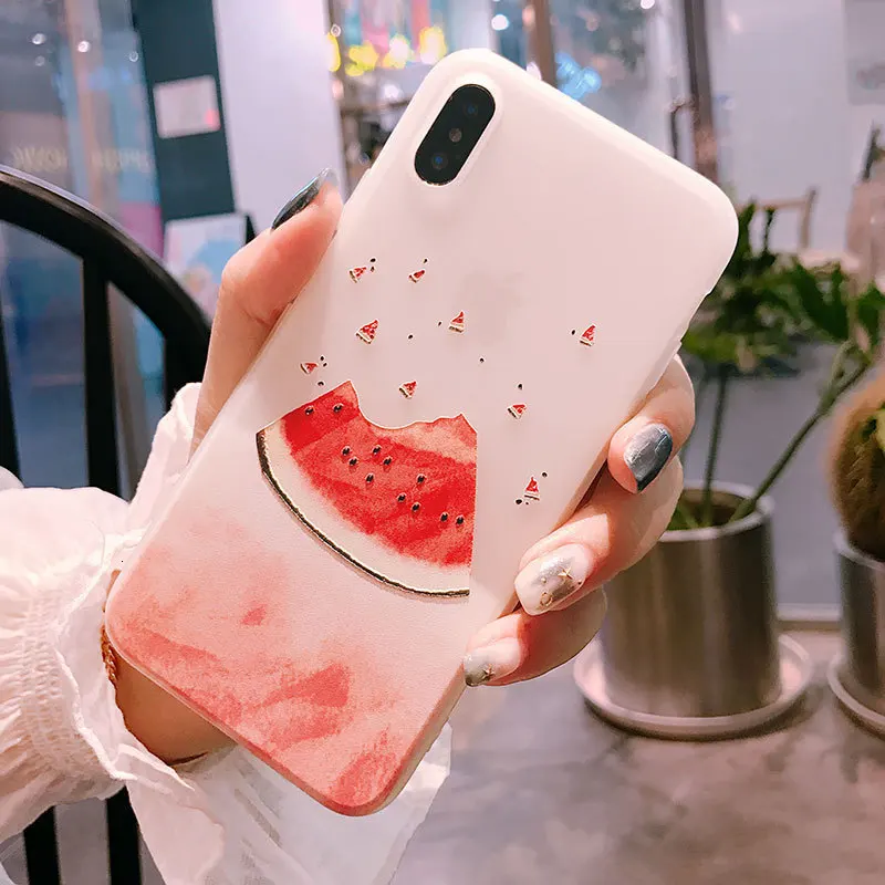 Рельефный Чехол для мобильного телефона с фруктовым арбузом iPhone X XS 8 7 6 6S PluS