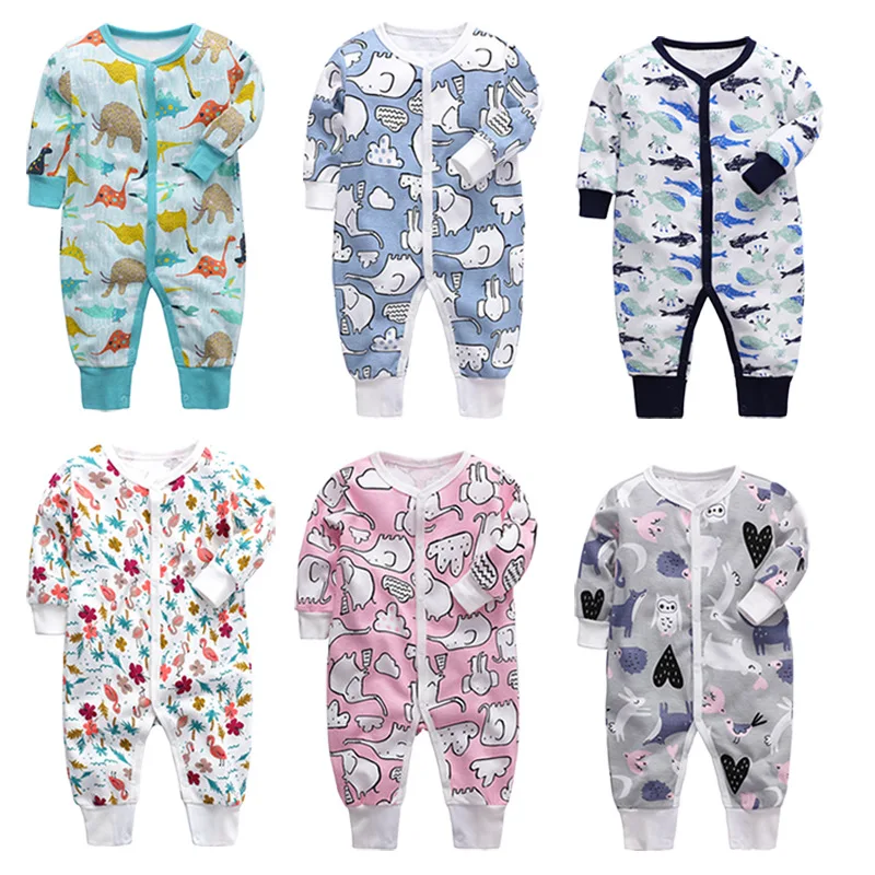 

New 2020 Baby Boys Girls Rompers Autumn Long Sleeve Single-breasted Cute Cartoon Print Jumpsuit Newborn Playsuit Infant Clothing