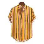 Мужская рубашка в полоску, рубашка с отложным воротником и коротким рукавом, темно-синяяжелтаякрасная, для лета и осени