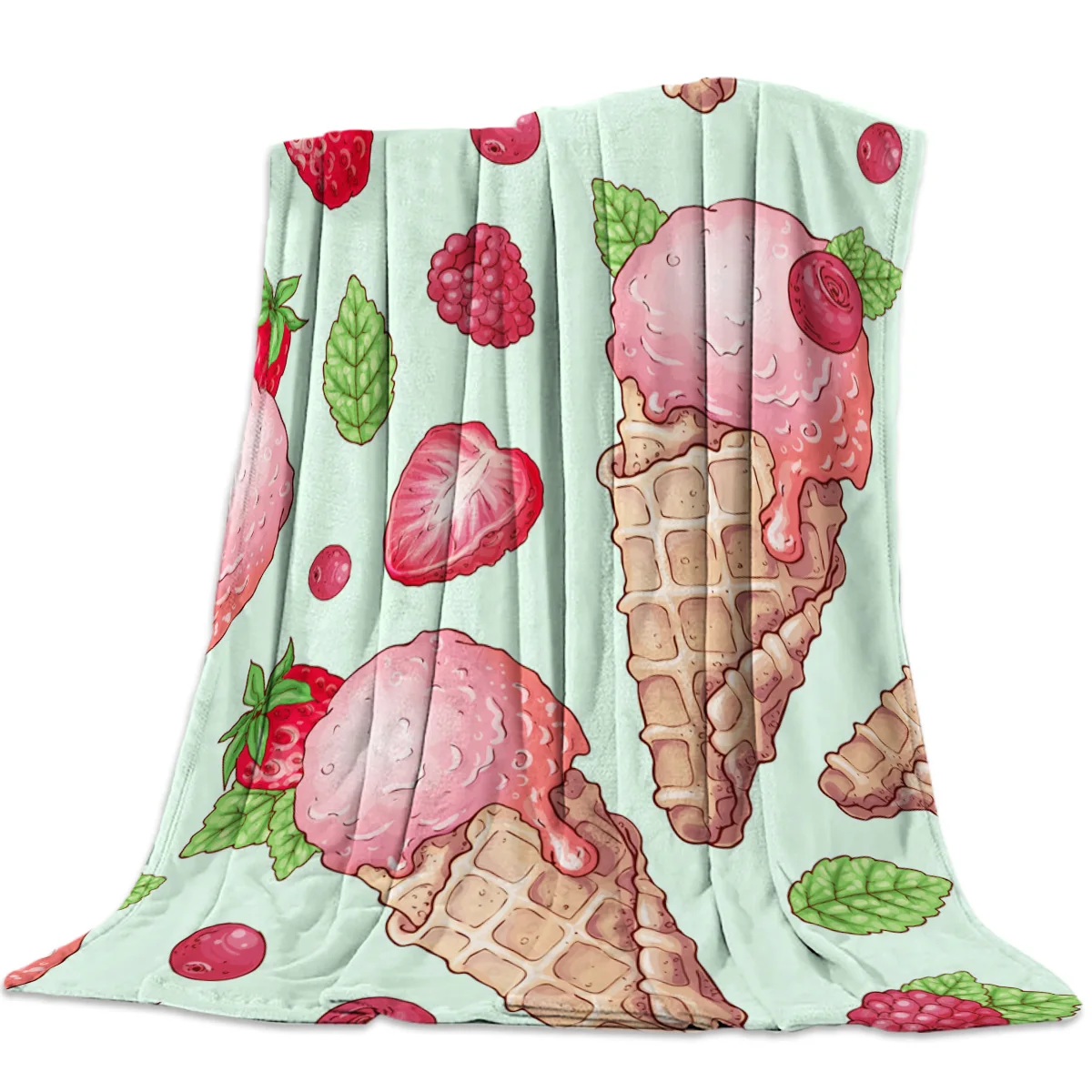 

Summer Ice Cream Fruit Strawberry Throw Blanket Blanket Cartoon Fleece Blanket Sofa/Bed/Plane Travel Plaids Bedding Towel
