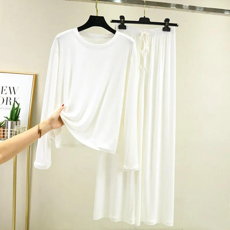 

Modal Pajamas Casual Women's Sleepwear Set Top Women Solid Pajama Set 2Piece/Suit Short Sleeves Shirt Pant Mom Homewear