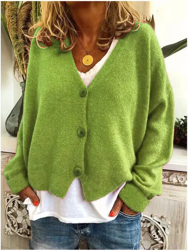 

2021 European and OK American ladies fall/winter hot style casual loose sweater knitted cardigan 2082