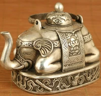 antiques big chinese old tibet silver elephant statue tea pot home decoration