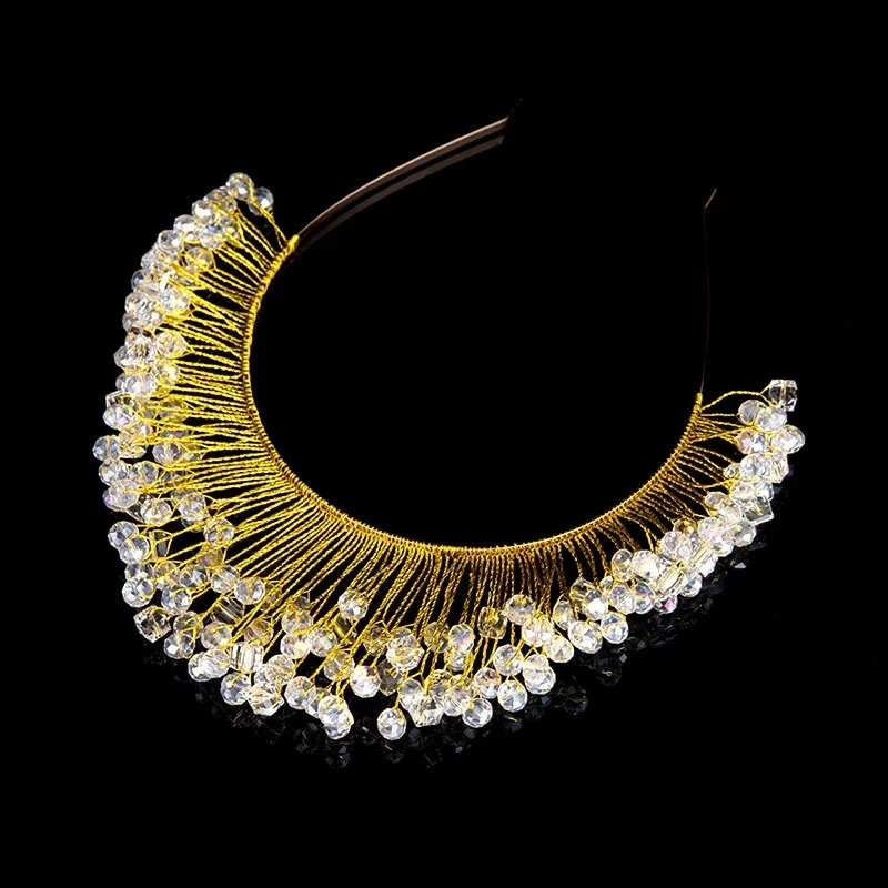 

Baroque Crystal Rhinestone Gold Wired Leaf Hairbands Women Bridal Wedding Tiara Hair Accessories Crowns Hairwear Party Jewelry