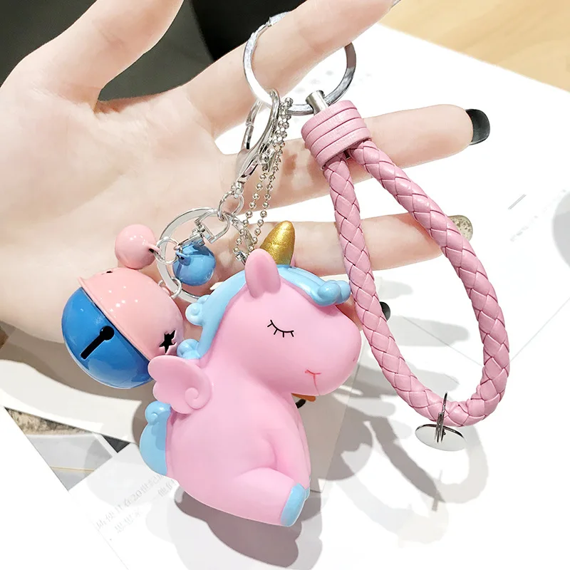 

Cute Plush Pompom Unicorn Keychain for Women Round Ball Pom Pom Faux Rabbit Fur Key Chain Trinket Car Bag Bell Key Ring Gift