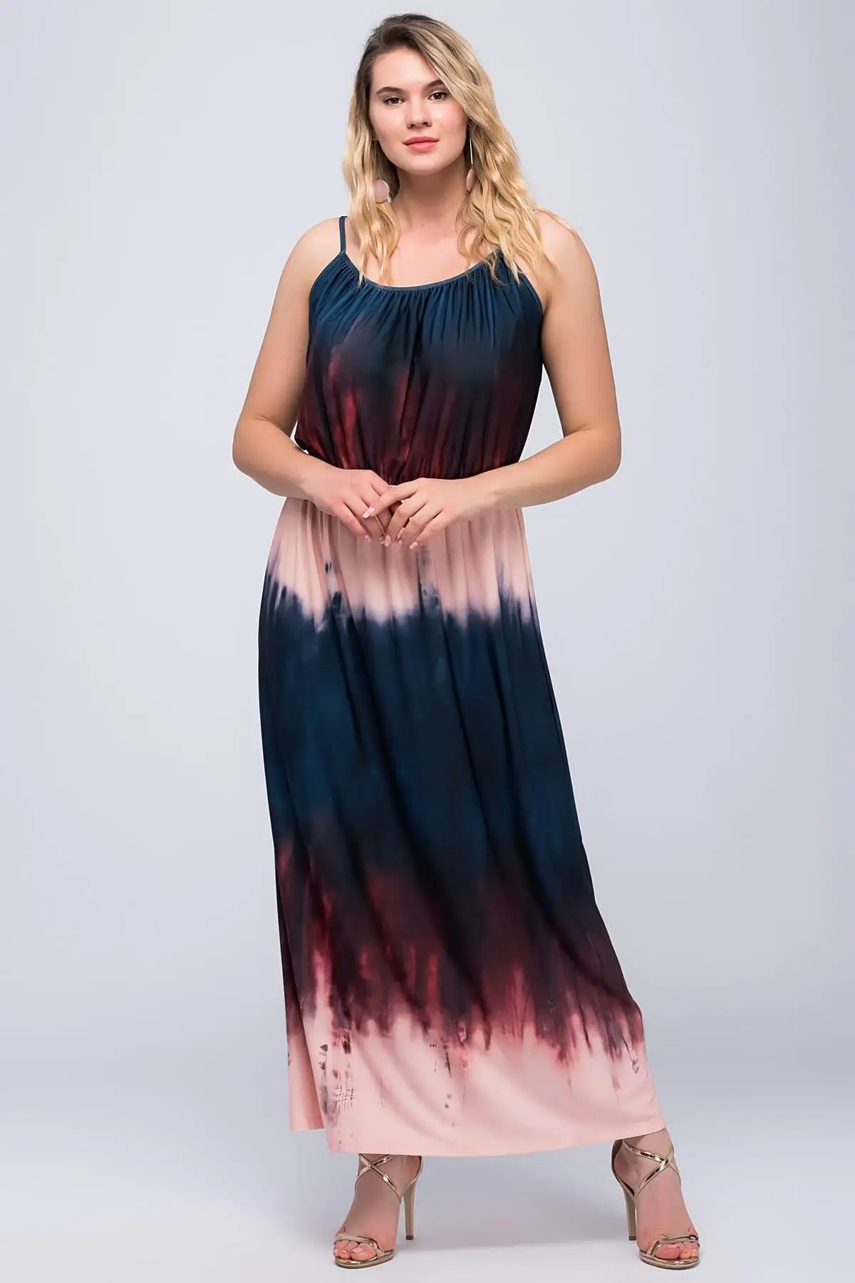 Без текстильные Для женщин 'S Темно-синие вареный узор платье на бретелях 65N11536 |