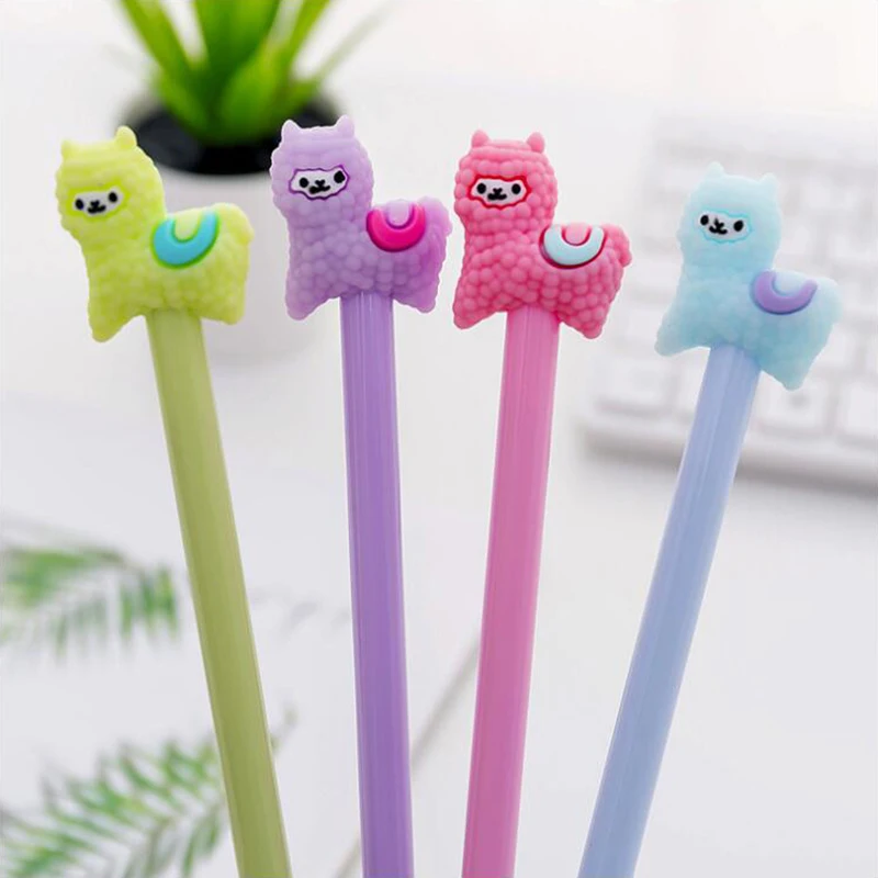 

4PCS Cute Alpaca Gel Pen Black Ink Needle Tip Color Plastic Pen for Writting Simple Office Stationery School Supplies