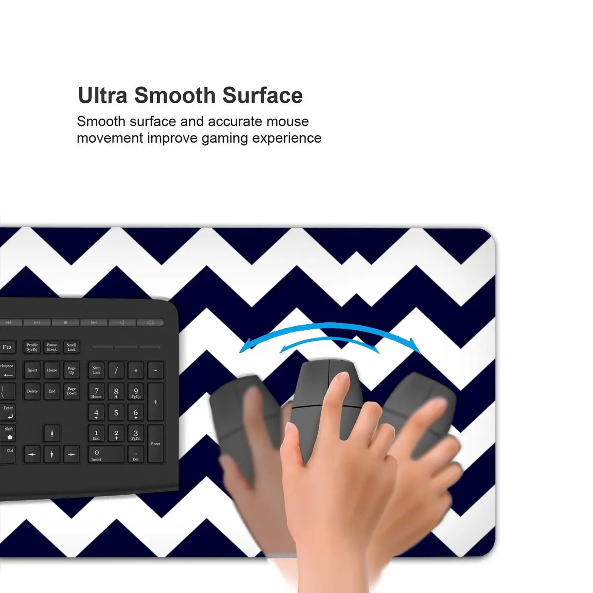 Темно-синий и белый коврик для клавиатуры мыши в полоску с шевроном большой