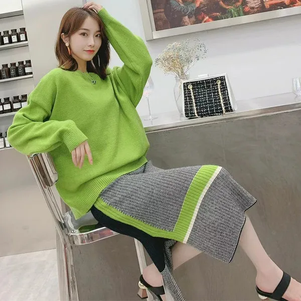 2019 для осени и зимы Вязанная Женский комплект 2 шт. с длинным рукавом пуловер