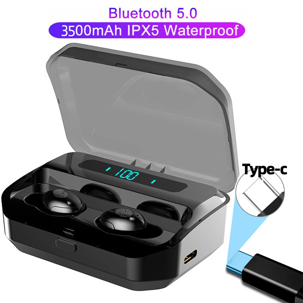 Беспроводные спортивные наушники вкладыши Bluetooth V5.0 TWS с шумоподавлением