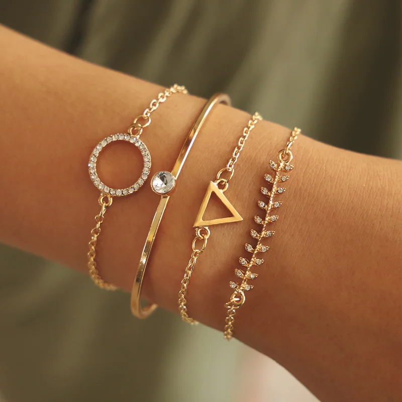 Sindlan 4 шт. Золотые кристаллы лист геометрические браслеты для женщин круглые