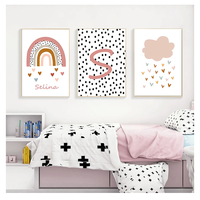

Плакат с алфавитом, картины с именем под заказ, искусство, настенные картины в скандинавском стиле, декор для комнаты с маленькой девочкой, р...