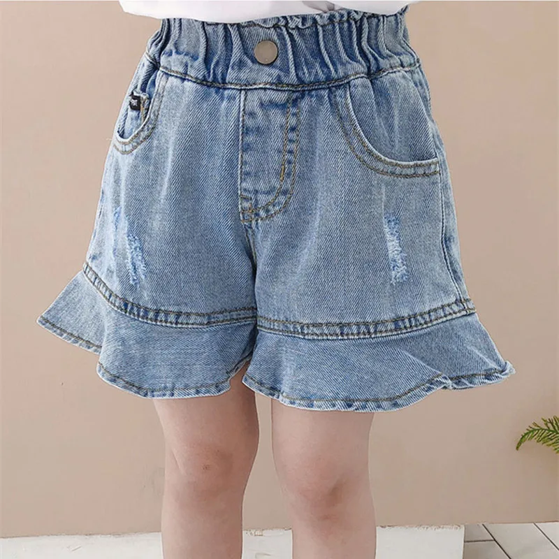 

DFXD 2020 Toddler Summer Girls Denim Shorts Pants New Casual Ruffles Jeans Shorts Korean Style Children Clothing For 2-7Yrs