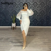 sodigne mermaid short party dress for women with belt long sleeves satin formal evening gowns prom dresses