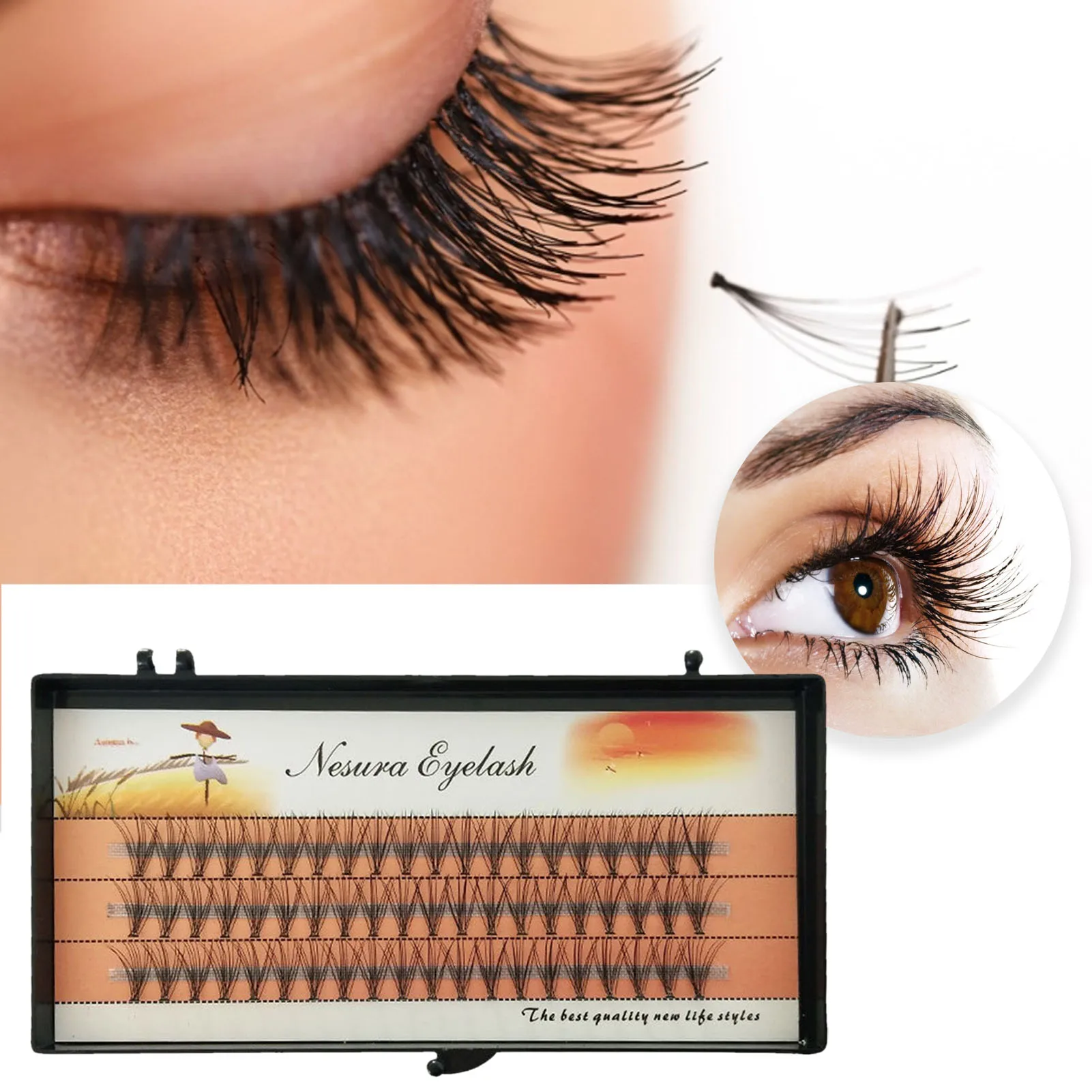 

0.07mm Individual Eyelashes C Curl False Lashes 9/11mm 60pcs Eyelashes Professional Grafting Fake False(1 Eyelash Of 10 Roots)