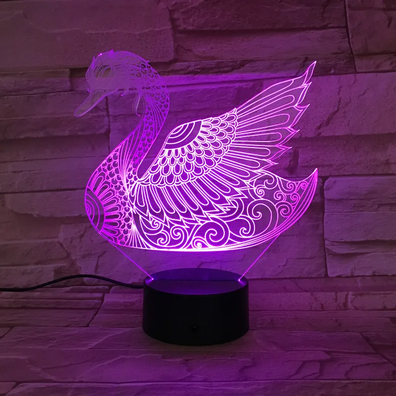 Светодиодный ночник Swan 3d с датчиком детский подарок меняющее цвет украшение для