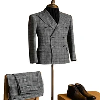 newest 2 pieces houndstooth men suits formal custom made man suits modern lapel double breasted business coatpant