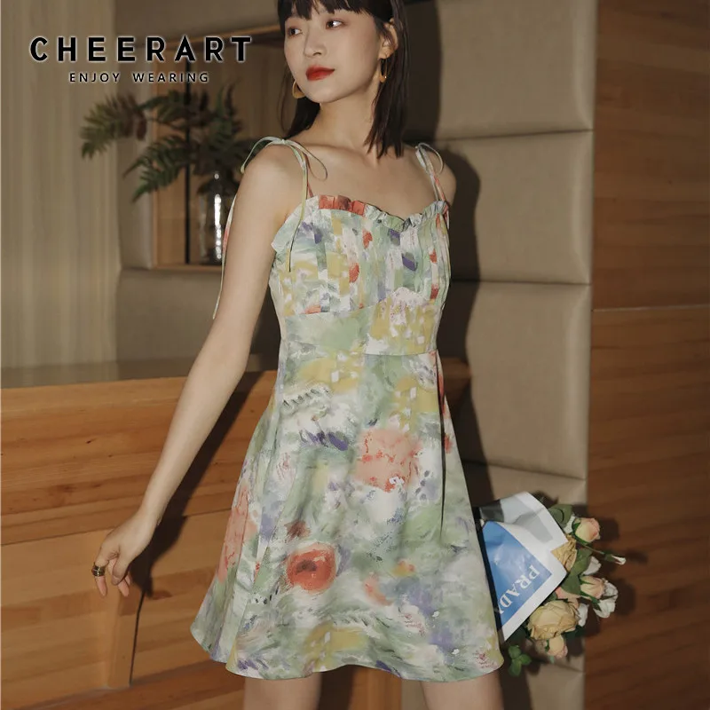 CHEERART летнее платье пастельных тонов с цветочным принтом женский сарафан туника