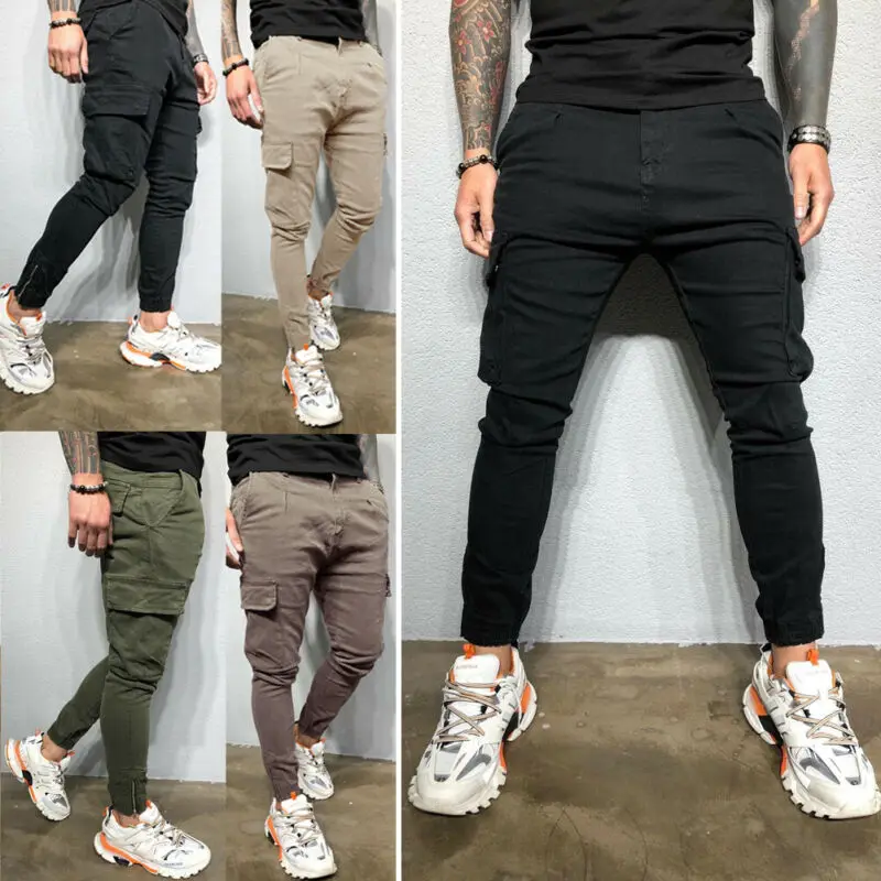 Брюки-карго мужские с карманами и прямыми штанинами брюки для бега шаровары в