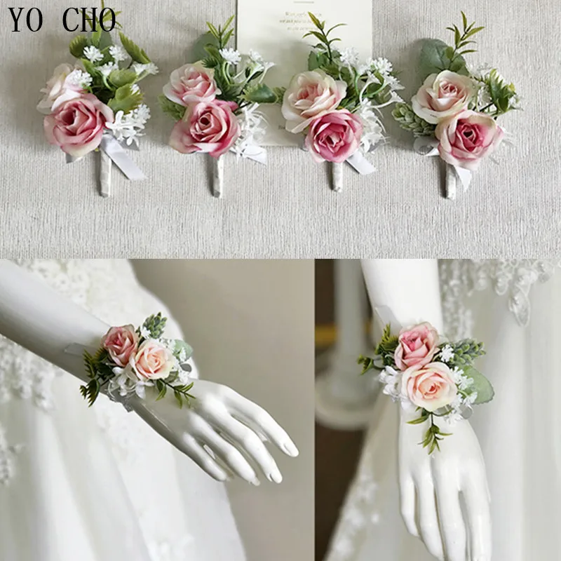 White Pink Women Brooch Wedding Bracelet Bridesmaid Corsage Groom Boutonniere Buttonhole Planner Marriage Flower | Дом и сад
