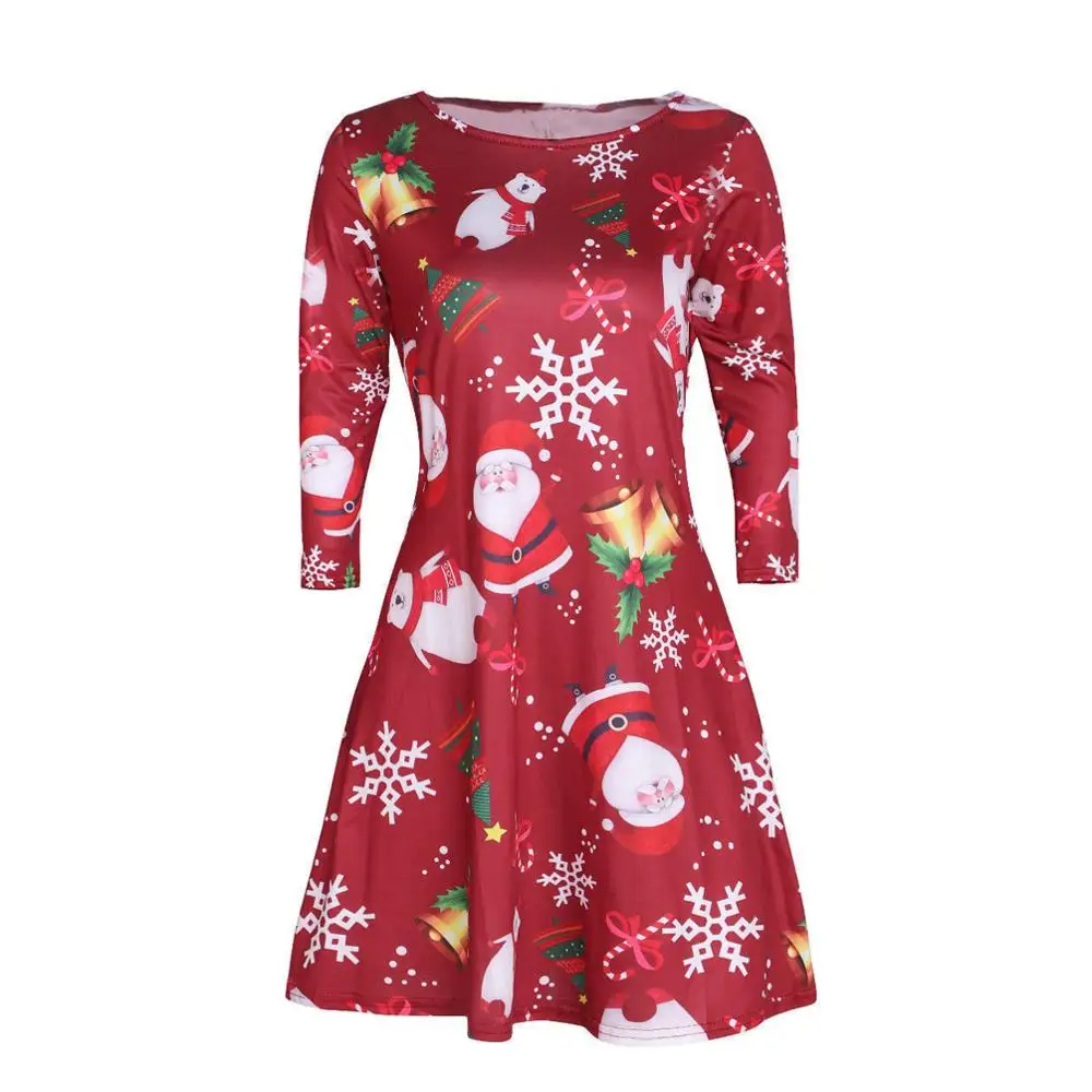 Большой Размеры женское платье с длинным рукавом круглой горловиной рисунком