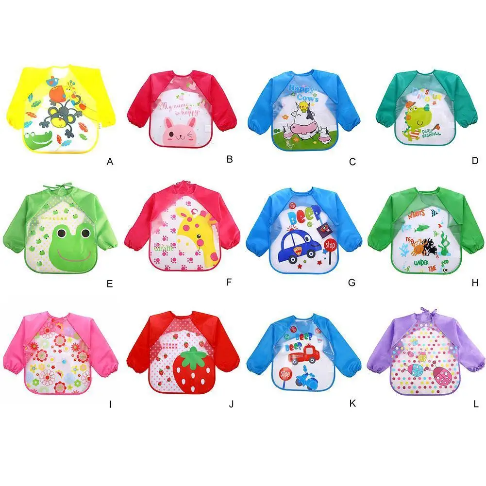 

Baby Kids Toddler Long Sleeve Scarf Waterproof Art Smock Feeding Bib Apron Pocket Infant Boys Girls Burp Cloth Animation Bibs