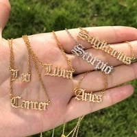 letter 12 constellations pendants necklace for women stainless steel zodiac necklaces chain choker alphabet jewelry bijoux femme