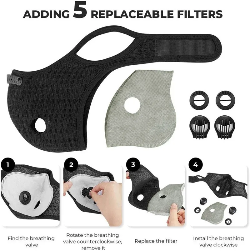 

Cycling Face Masks with Filters PM2.5 Breathable Sports Mouth Mask Cotton Activated Carbon Filter Reusable Washable Mascarillas