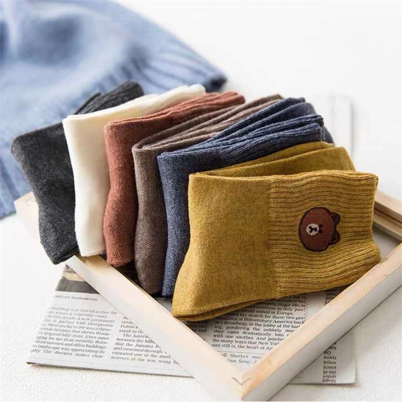 5 пар женские носки красивые хлопковые милые короткие с медвежонком забавные