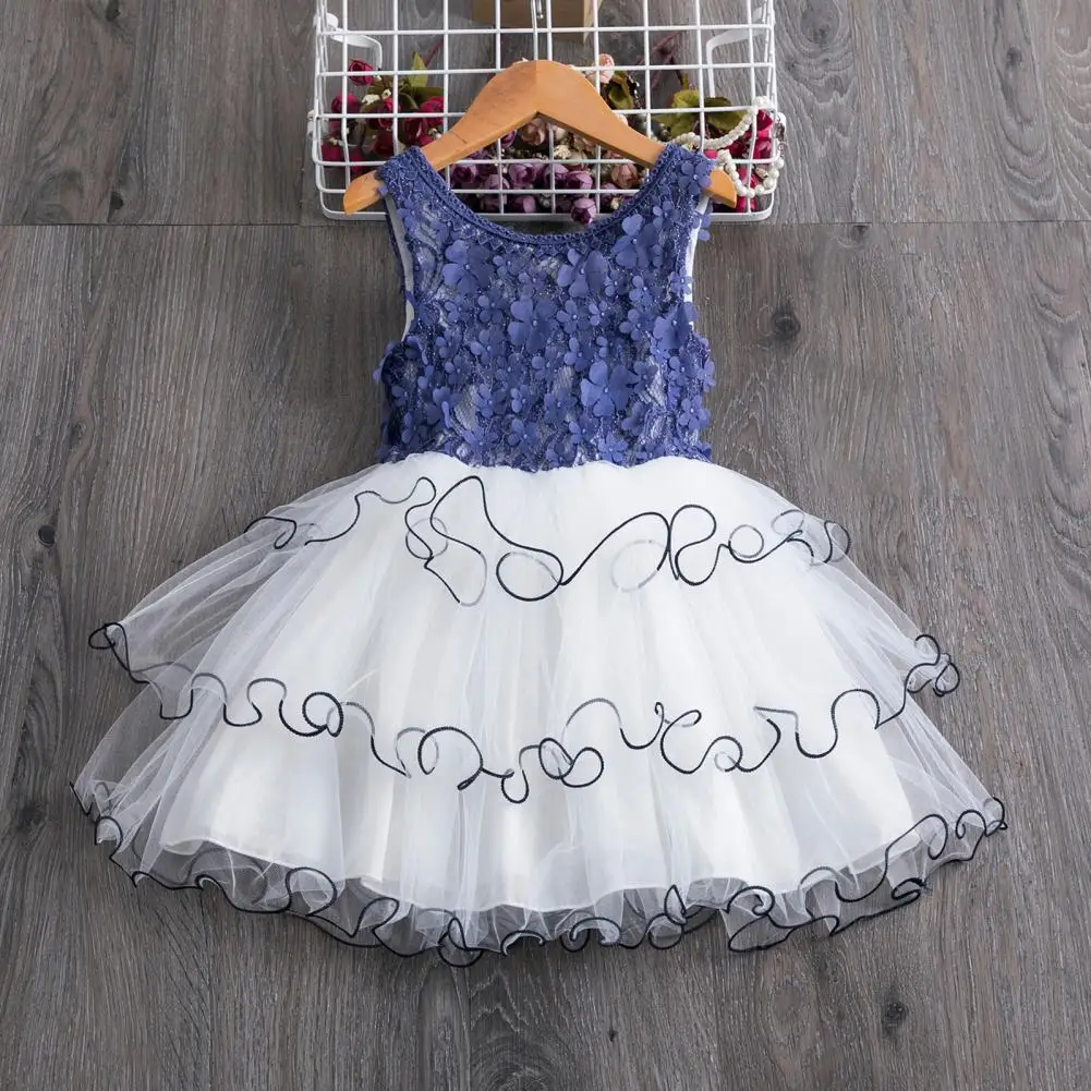 

Girl Dress Sleeveless Beautiful Lace Mesh Fashion Pleated Dress for Summer Birthday Party Kids Children Casual Clothing