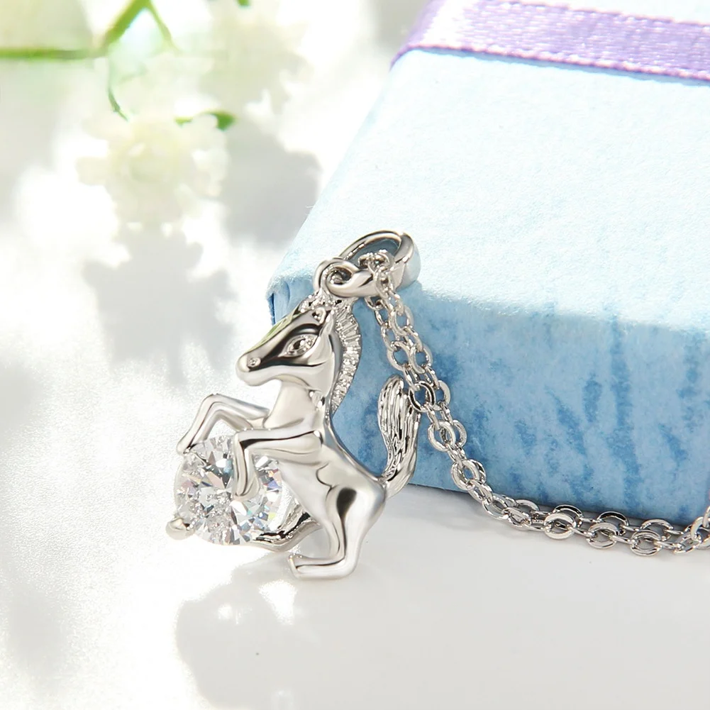 

Fashion Horse Design Pendant Silver Plated CZ Crystal Necklace Fine Women AAA Zircon Necklace Charm Women Best Party Jewelry