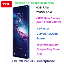 Смартфон TCL 20 Pro 5G, 6 ГБ ОЗУ, 256 Гб ПЗУ, Snapdragon 750G, FHD изогнутый AMOLED-экран 6,67 дюйма, камера 48 МП, Android 11, 4500 мА · ч, NFC