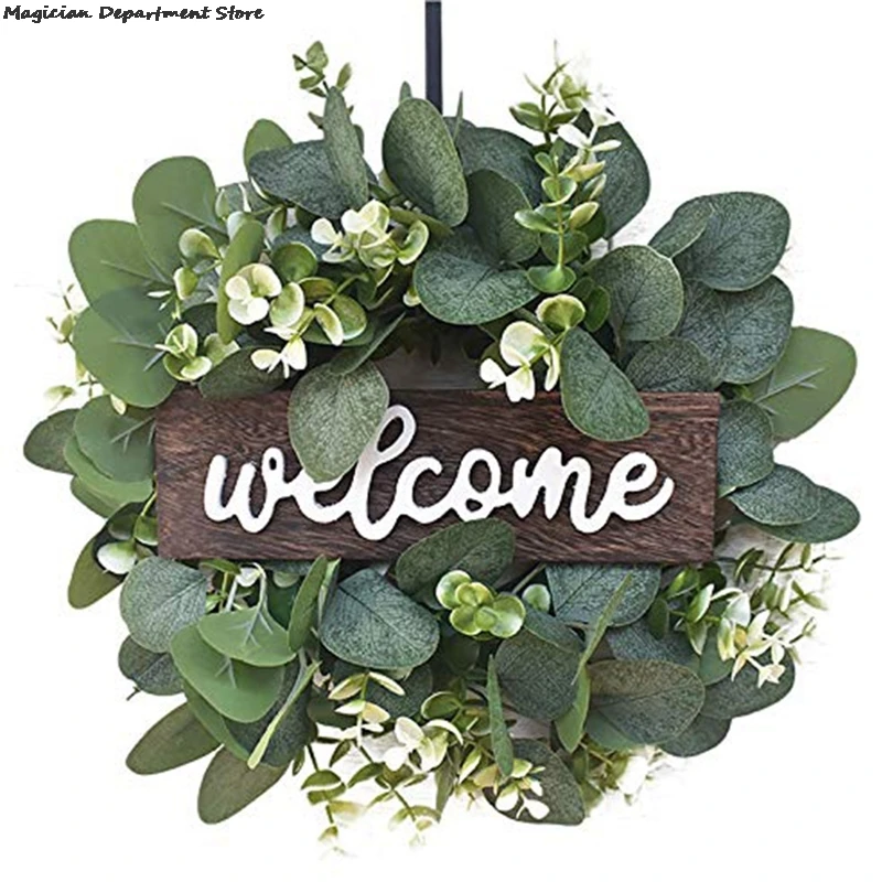 

Welcome Retro Pastoral Wooden Sign Eucalyptus Wreath Wedding Church Christmas Door Ornaments Garden Yard Fence Vintage Pendant