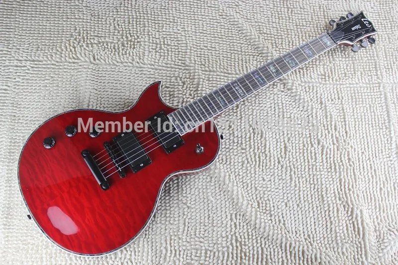 

Hot Wholesale High Quality Mosaic inlay fingerboard Deluxe 6 Strings Active Pickup Left Hand .. LTD Red Electric Guitar