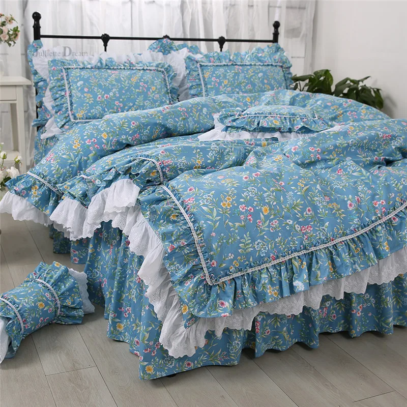 

Luruxy European bedding set Romantic big Ruffles duvet cover Lace decorative pillowcases King bed sheet Coverlet quilt cover set