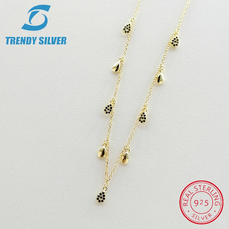 

Real 925 Sterling Silver Pendant Necklace Chain Choker 45cm Cubic Zircon for Women Jewelry rose gold