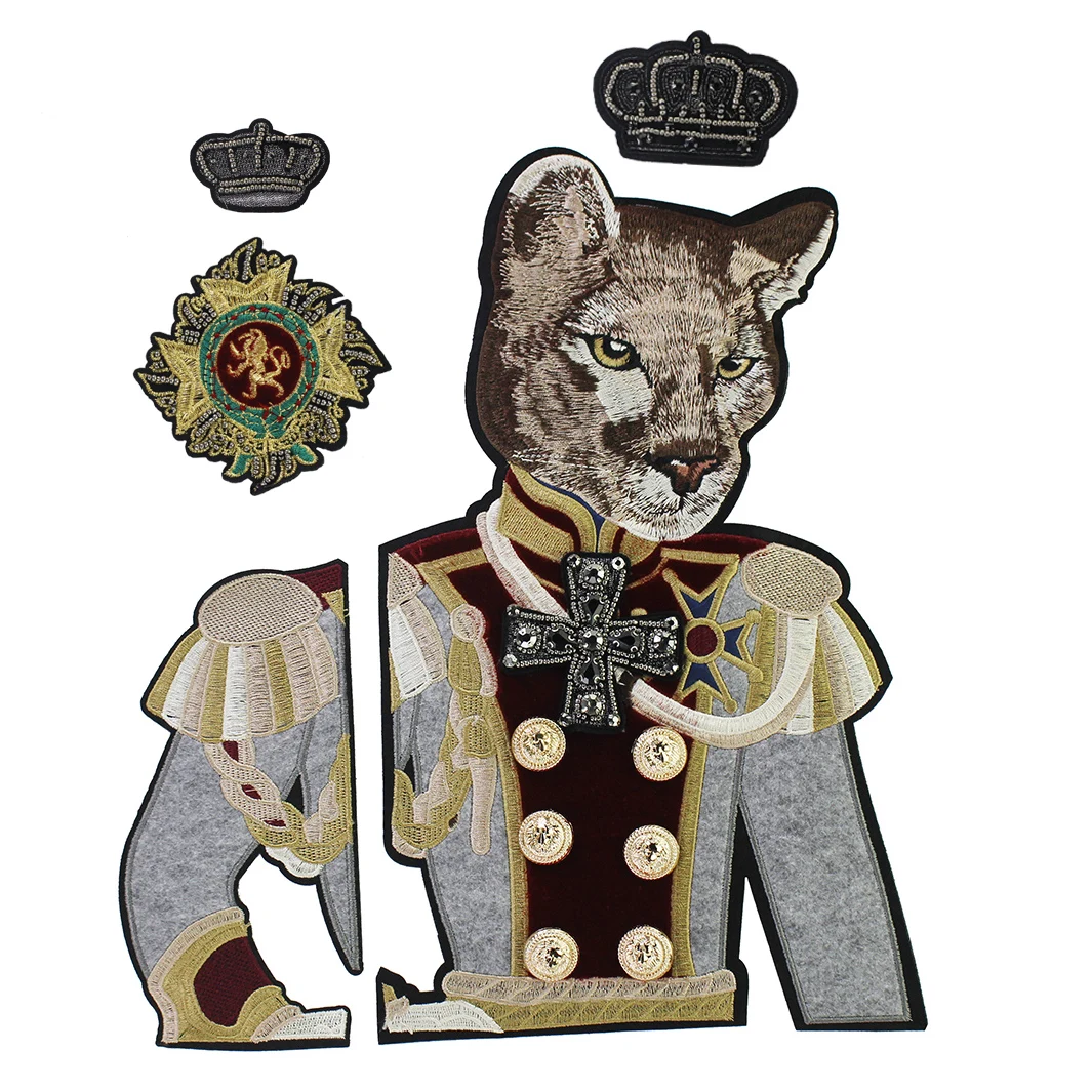 Crown Royal Soldier Dog Embroidery Patches Military Badge  Beaded Cross Sew on Men Suit Jacket Apparel Accessories 1 set