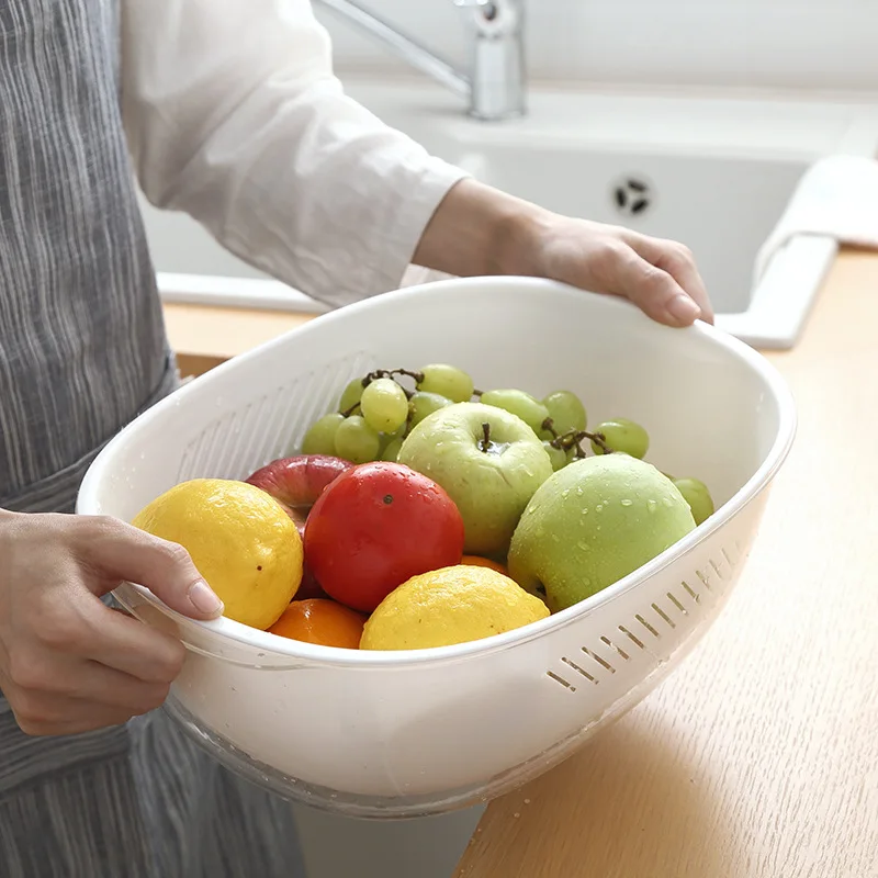 

Double-layer vegetable sink drain basket to wash fruit and vegetable basket kitchen living room creative household fruit plate